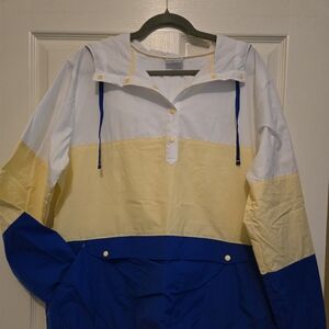 Womens Columbia Blue & Yellow & White Color Block Wind Breaker - Very Lt Weight